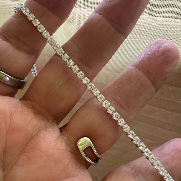 Luv AJ CZ Tennis Style Necklace Silver Toned Metal Sparkly Understated - Picture 4 of 9